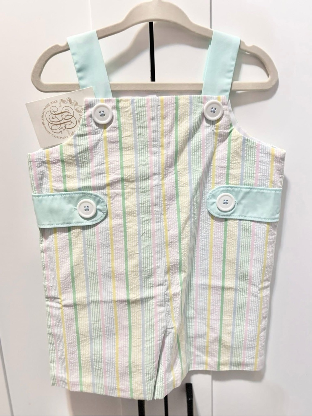 TBBC Pastel Stripe Cotton Kids Short Overalls - Mint Accents